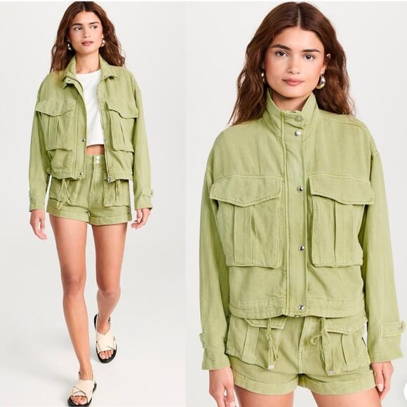 Blank NYC Utility jacket linen blend sage green Sz Medium baggy Y2K coastal - Picture 1 of 10